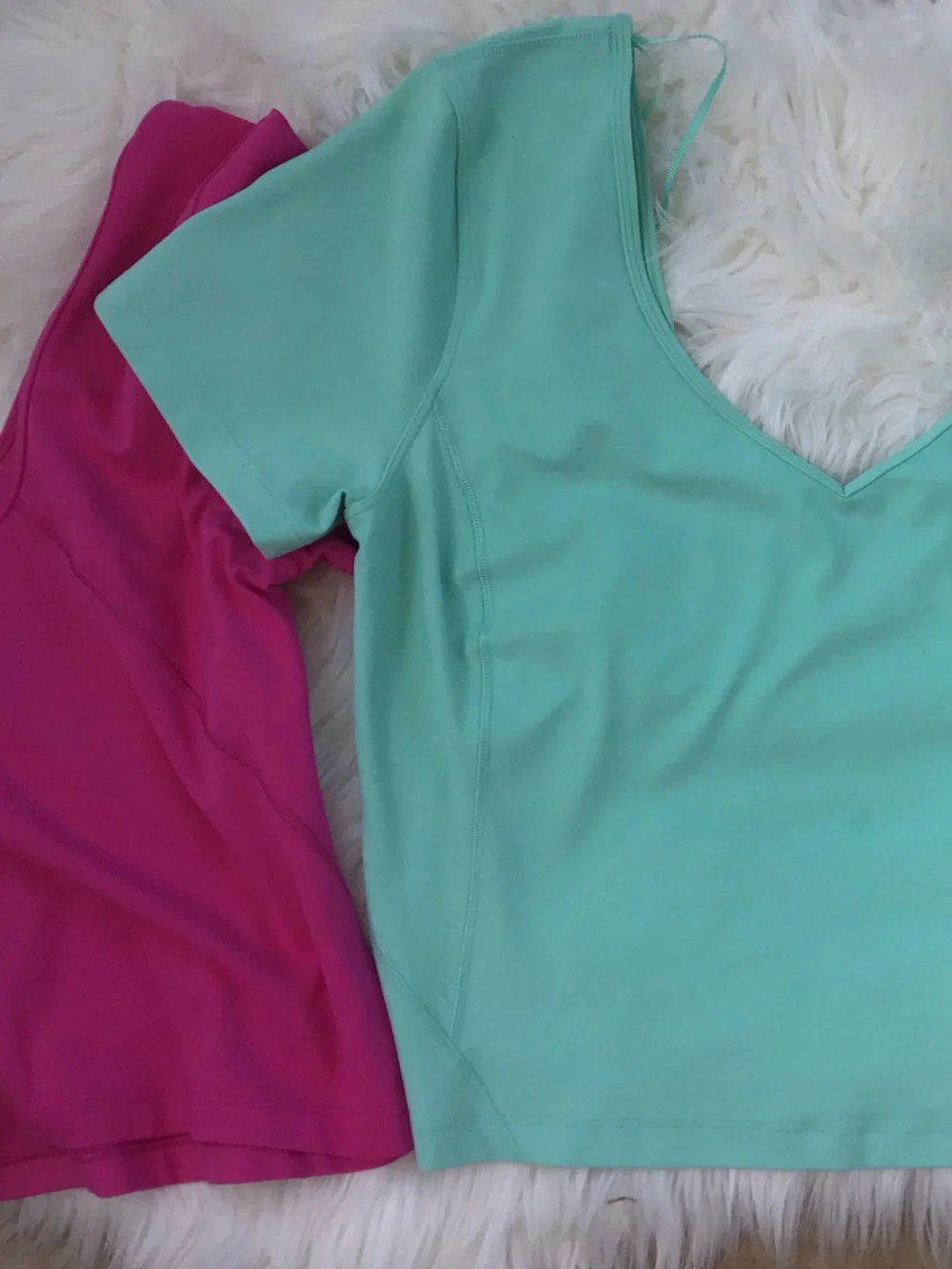 lululemon athletica V-Neck Short Sleeve Crop Top bundle in Fuchsia and Mint